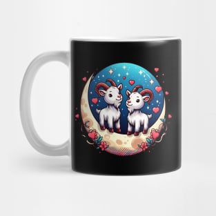 Valentine Goats Lovers Couple on Moon Mug
